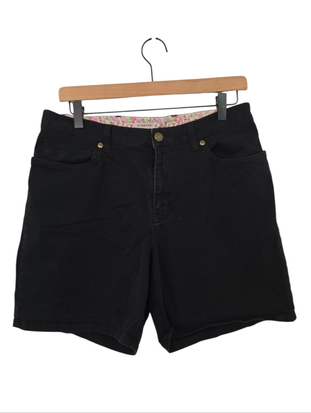 Jones Sport Black Stretch Shorts Floral Lined Waist Size 10